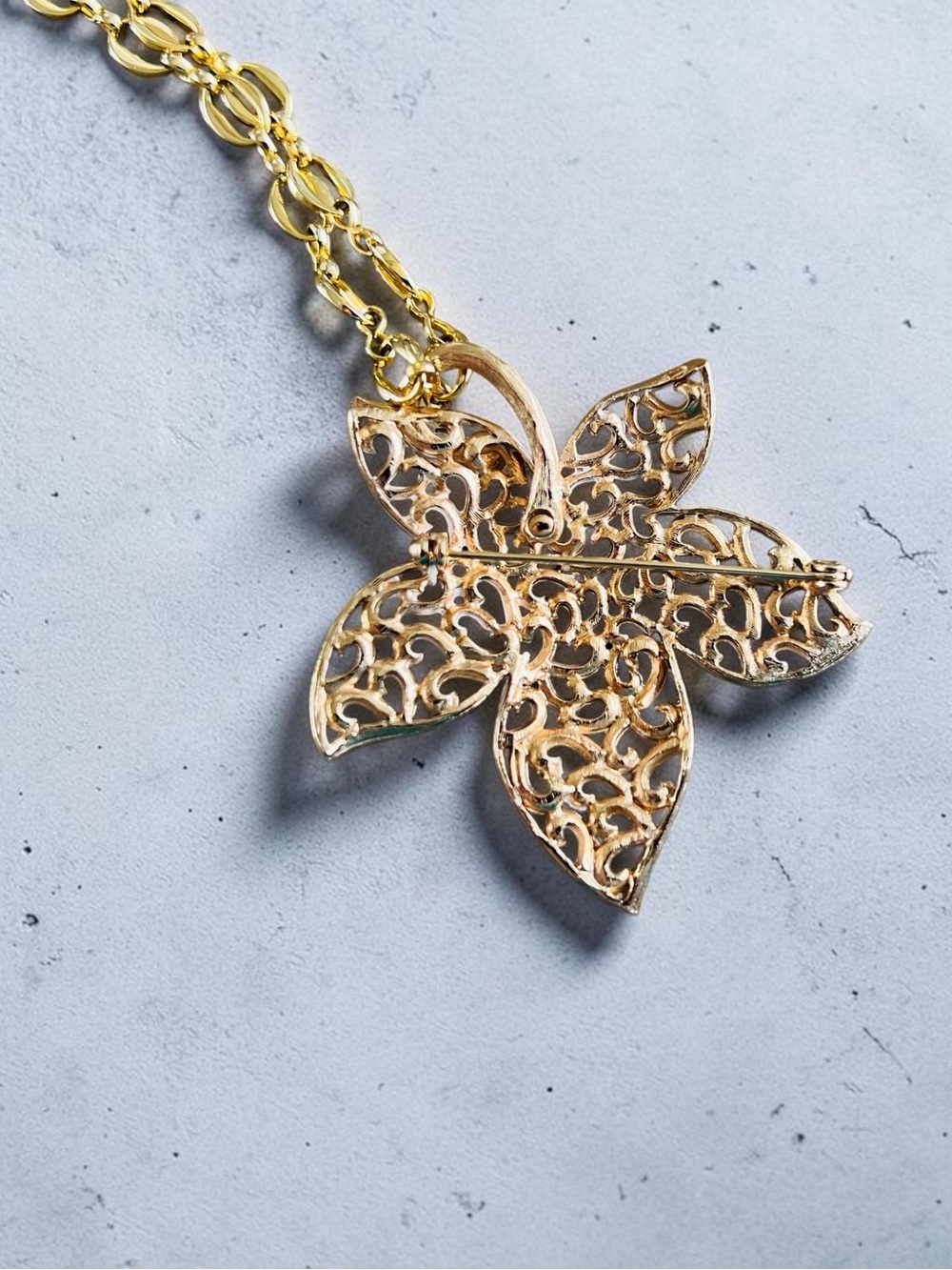 Vintage 1950s Filigree Necklace (Brooch) & Matching Clip-On Earrings Set - Picture 3 of 5